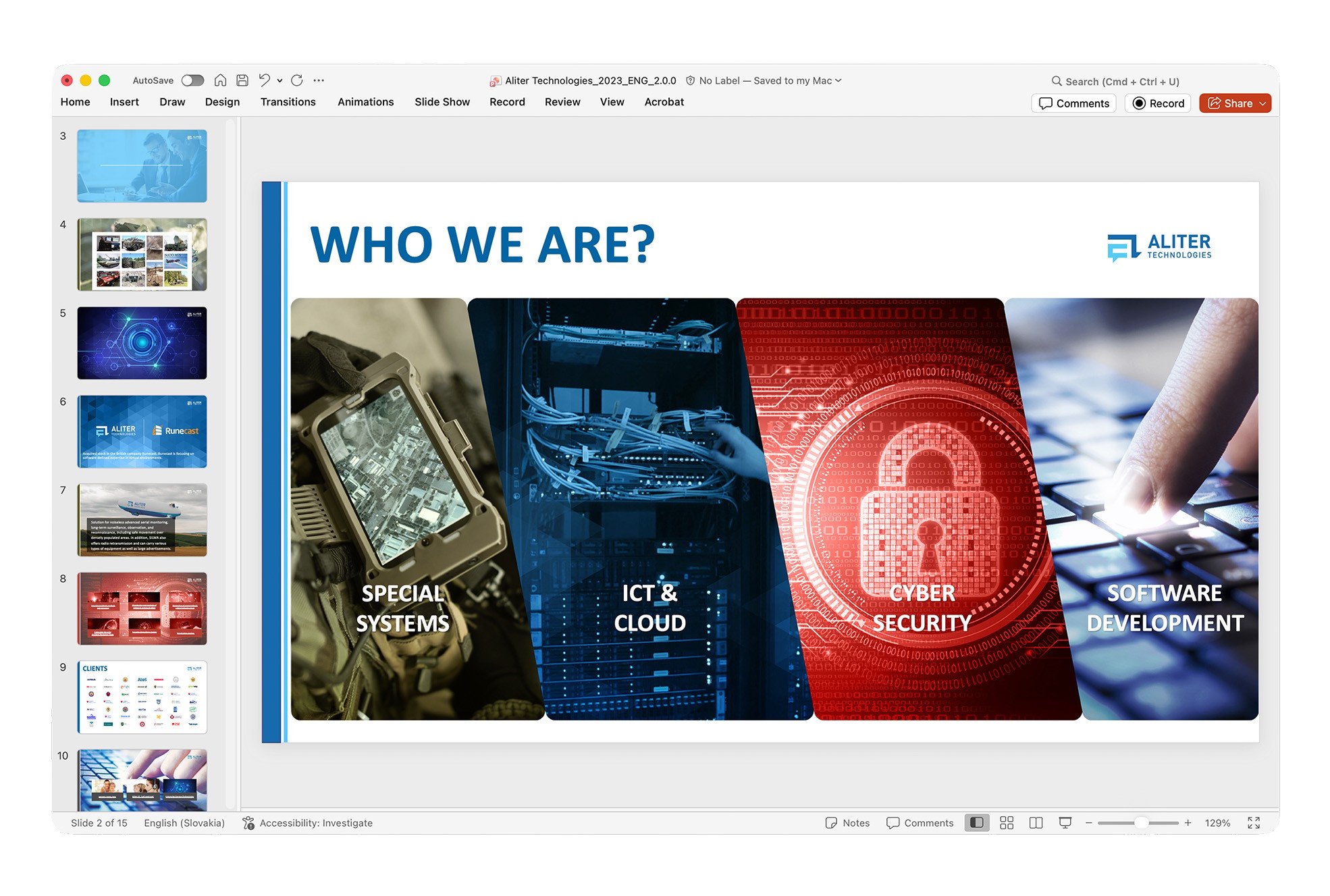 Screenshot of the old presentation template.